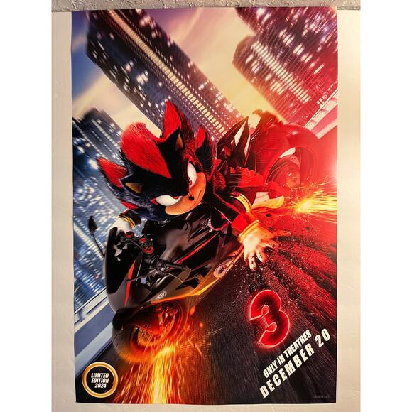 Sonic The Hedgehog 3 (Limited Edition 2024 Poster) Shadow (12 x 18 Inches) New - Picture 1 of 3